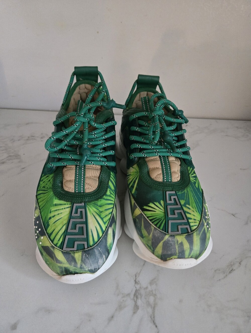 USED Versace Green Jungle Chain Reaction Sneakers Size 42 Or Mens 8.5/9